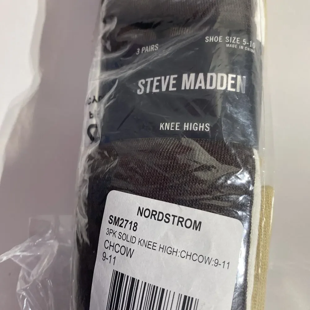Steve Madden Women’s Knee High Socks 3 Pairs Sealed NEW Shoe Size 5-10